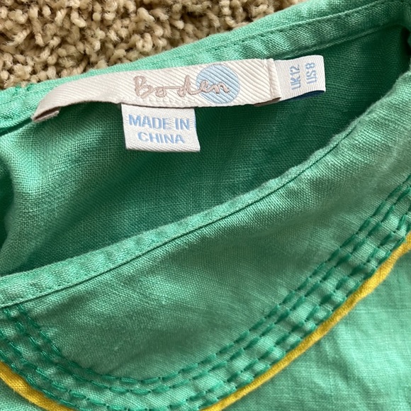 Boden Green Sleeveless Blouse with Yellow Trim - Picture 3 of 6